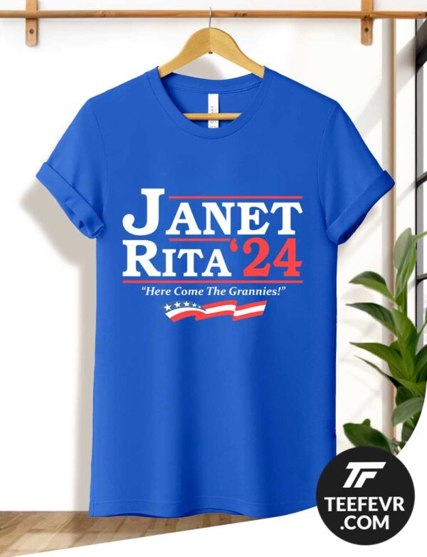 Janet Rita 2024 Here Come The Grannies T-Shirt - Election Parody Bluey Fans
