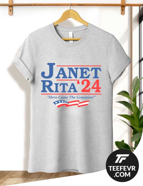 Janet Rita 2024 Here Come The Grannies T-Shirt - Election Parody Bluey Fans