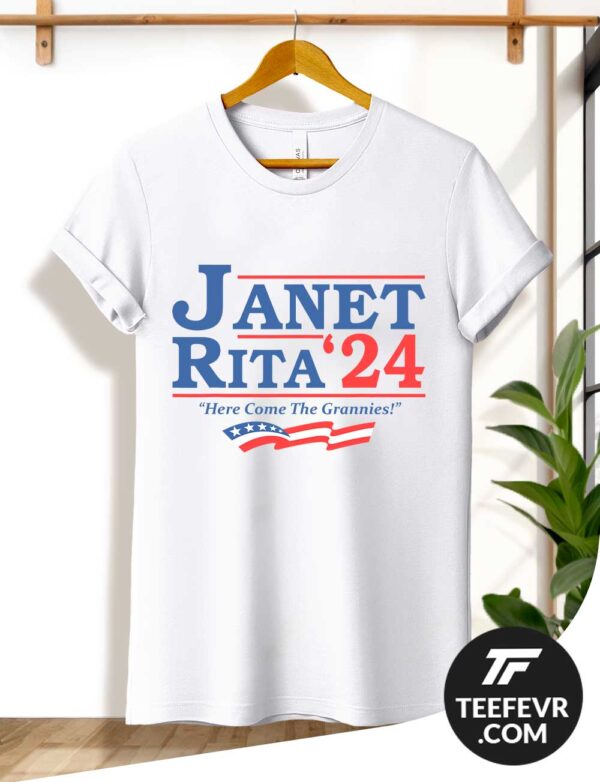 Janet Rita 2024 Here Come The Grannies T-Shirt - Election Parody Bluey Fans