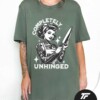 Woman in vintage 50's design holding a knife with "Completely Unhinged" text